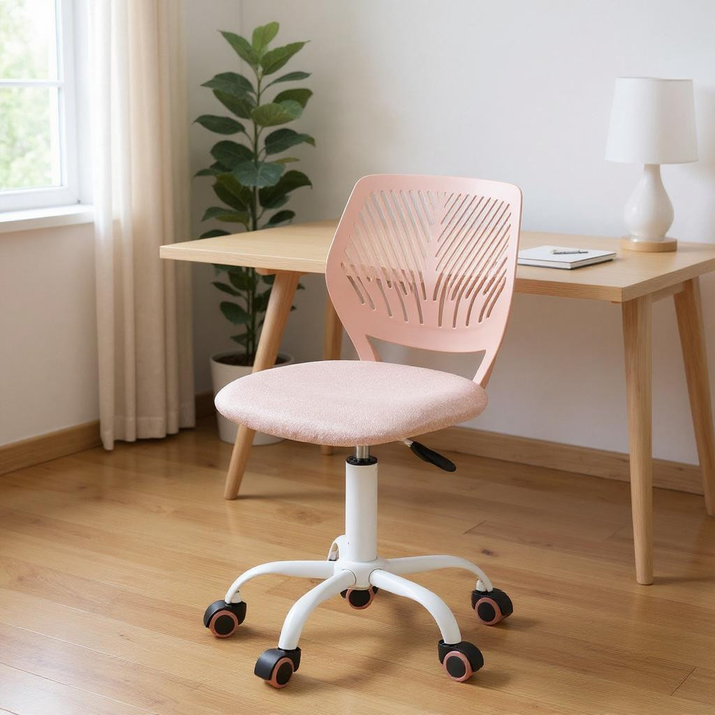 568065 Pink & White Adjustable Height Swivel Rolling Office Chair