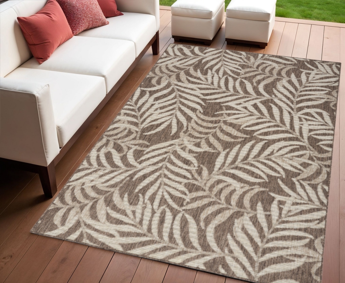 552517 4 x 6 ft. Palm Leaf Indoor Outdoor Rectangle Area Rug, Brown & Ivory