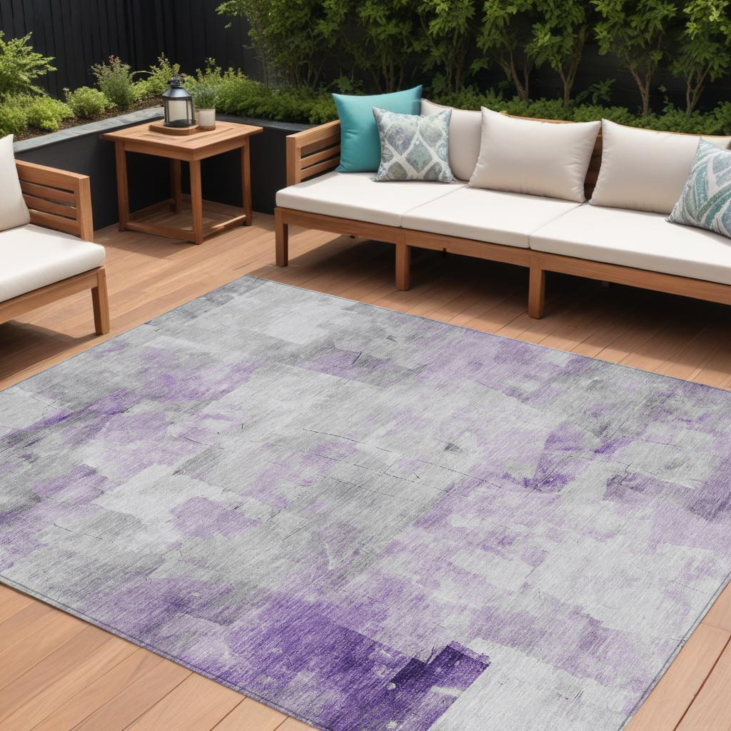 616877 9 x 12 ft. Lavender Gray & Ivory Abstract Washable Indoor & Outdoor Rectangle Area Rug