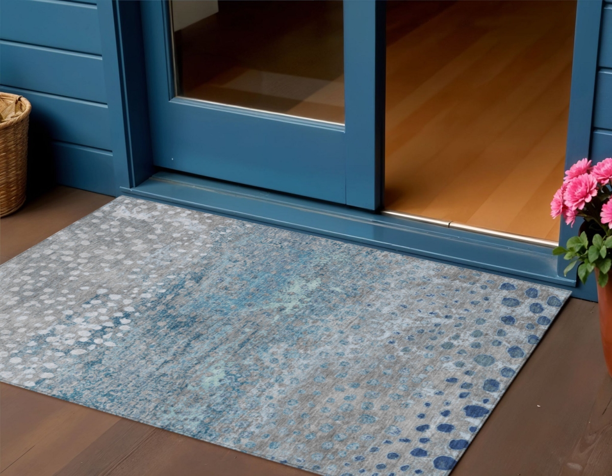 609456 3 x 5 ft. Gray & Silver Abstract Washable Indoor & Outdoor Rectangle Area Rug