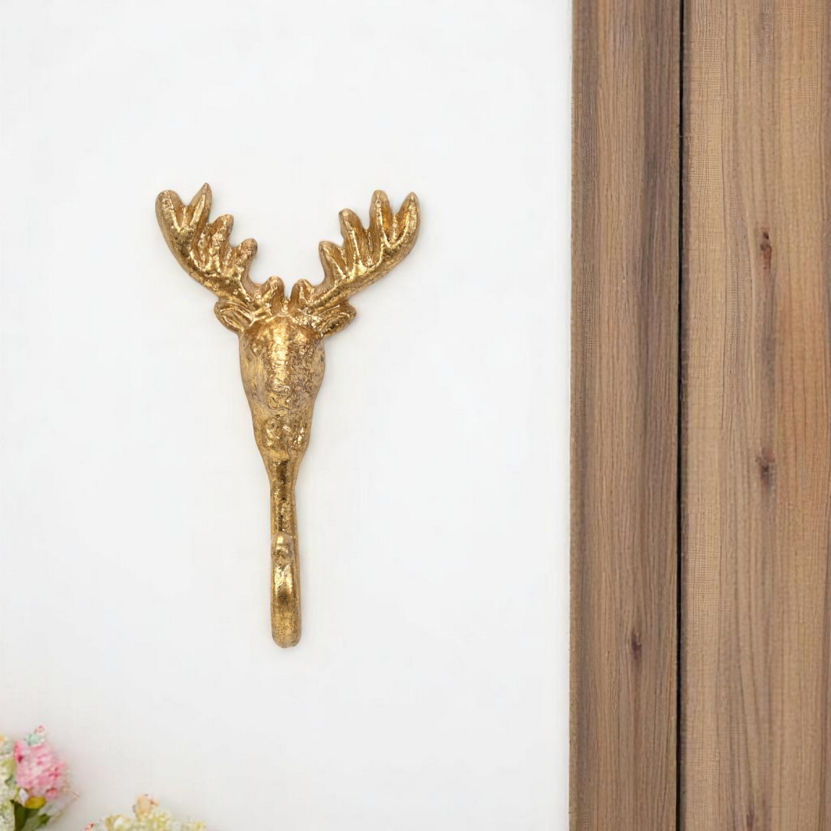 612086 3 in. Gold Cast Iron Deer Stag Wall Hook