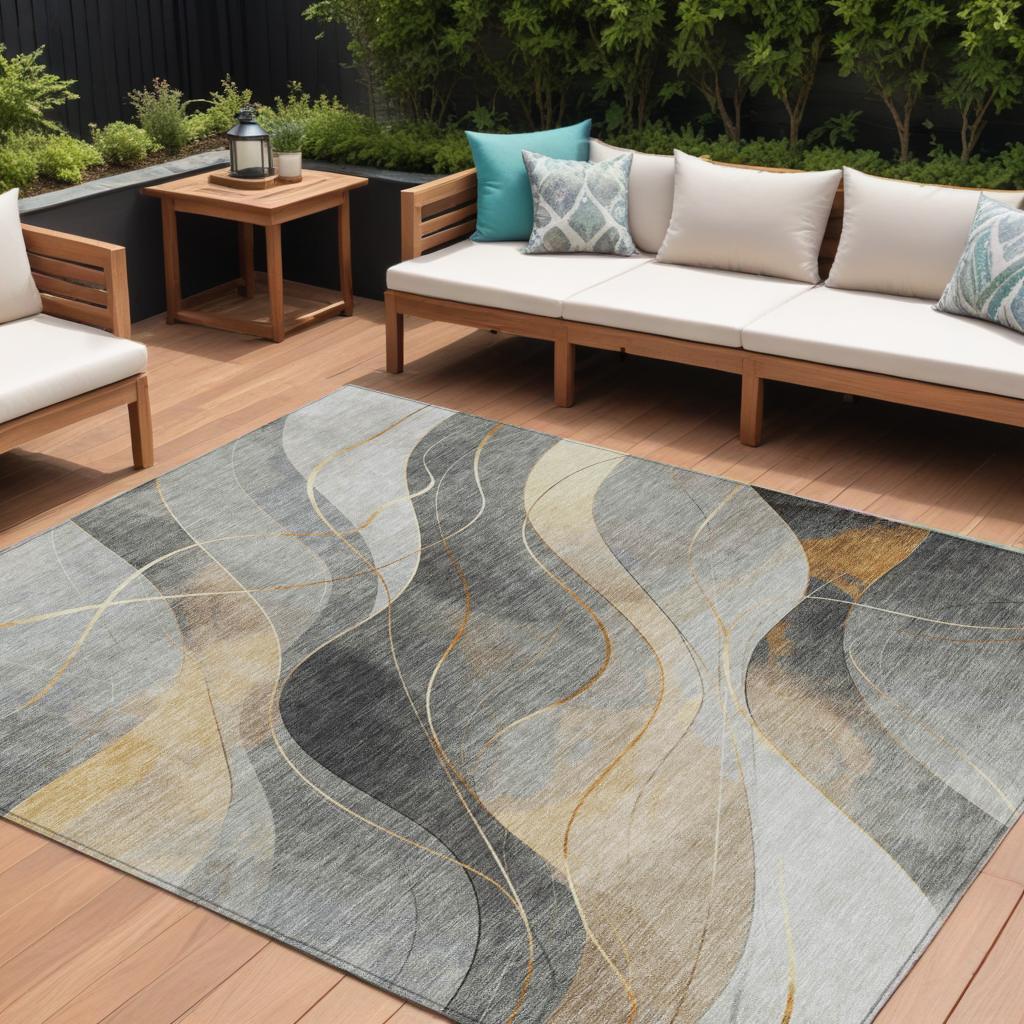616758 9 x 12 ft. Gray Silver & Rust Abstract Washable Indoor & Outdoor Rectangle Area Rug
