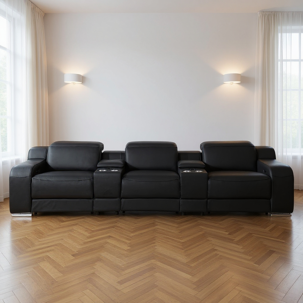 632885 129 in. Black Italian Leather Reclining USB Sofa