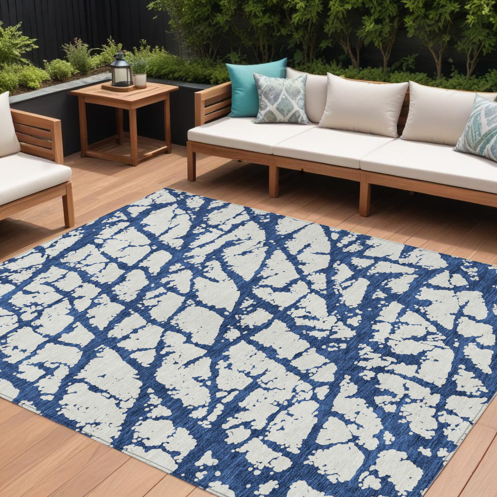 614375 9 x 12 ft. Navy Blue & Ivory Abstract Washable Indoor & Outdoor Rectangle Area Rug