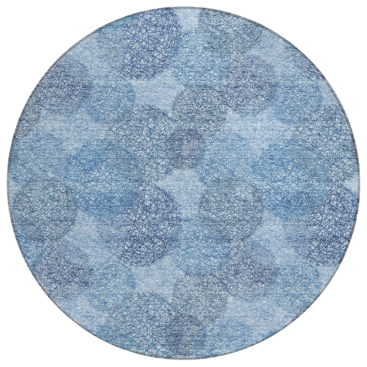 614661 8 ft. Denim Blue Navy Blue & Ivory Round Polka Dot Washable Indoor & Outdoor Area Rug