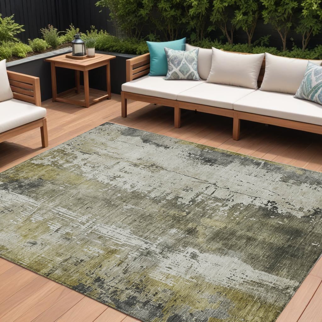 616187 8 x 10 ft. Pewter & Ivory Abstract Washable Indoor & Outdoor Rectangle Area Rug