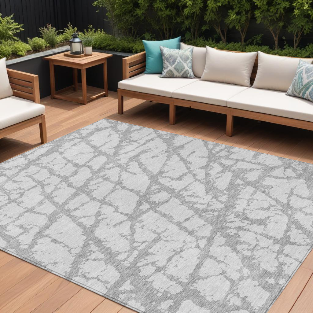 614384 5 x 8 ft. Silver & Gray Abstract Washable Indoor & Outdoor Rectangle Area Rug