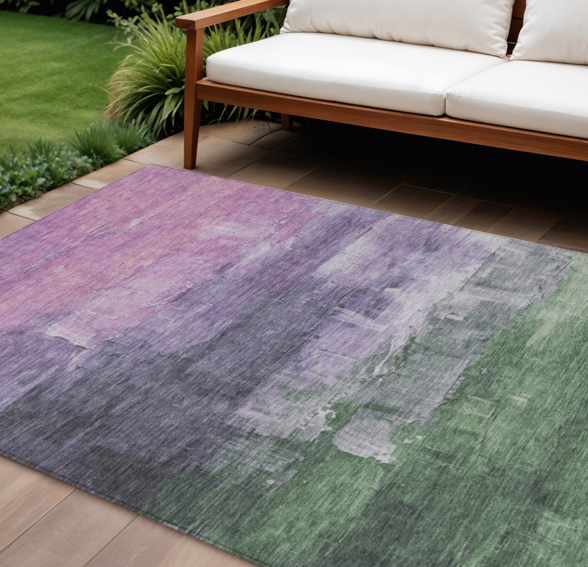 610941 9 x 12 ft. Lavender & Lilac Abstract Washable Indoor & Outdoor Rectangle Area Rug