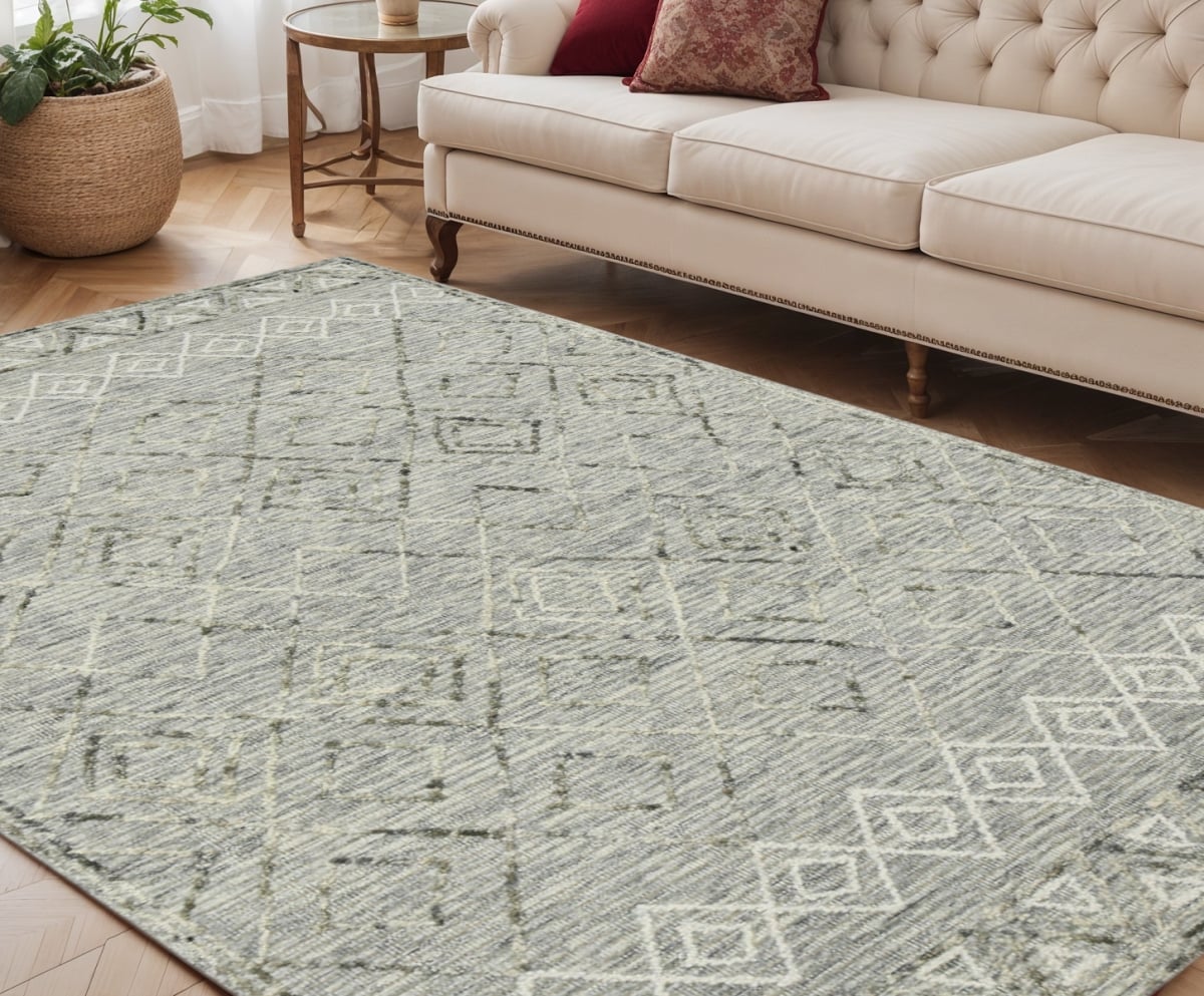 570312 5 x 8 ft. Wool Argyle Hand Hooked Rectangle Area Rug, Gray Ivory & Black