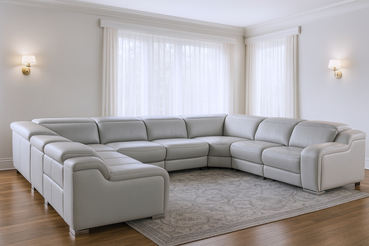 632573 Light Gray Italian Leather Power Reclining U Shaped 8 Piece Corner Sectional with Console