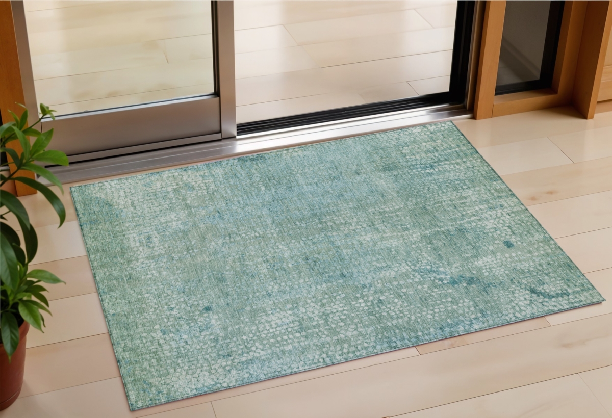 631071 3 x 5 ft. Teal Blue & Ivory Abstract Washable Indoor & Outdoor Rectangle Area Rug