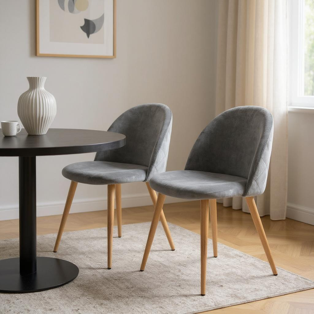 568023 Gray & Oak Upholstered Velvet Dining Side Chairs - Set of 2