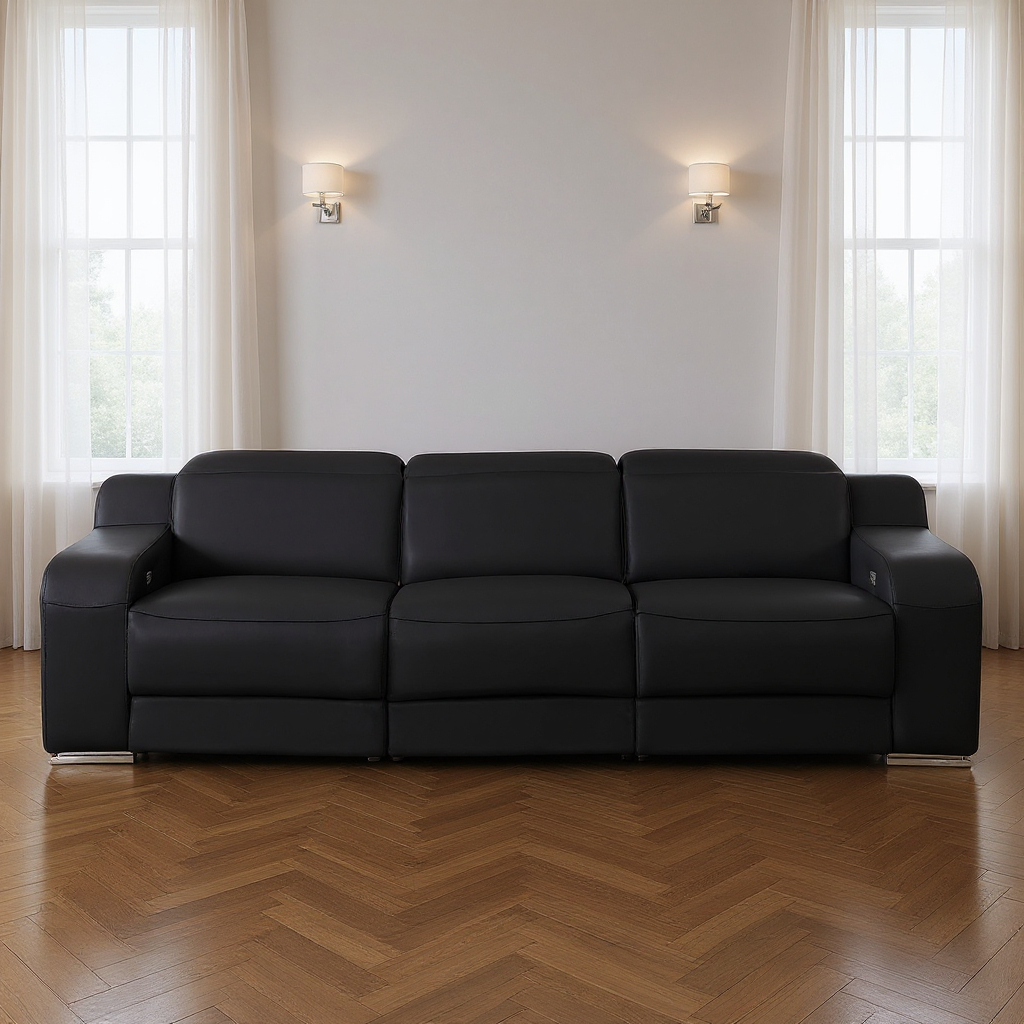 632883 103 in. Black Italian Leather Reclining USB Sofa