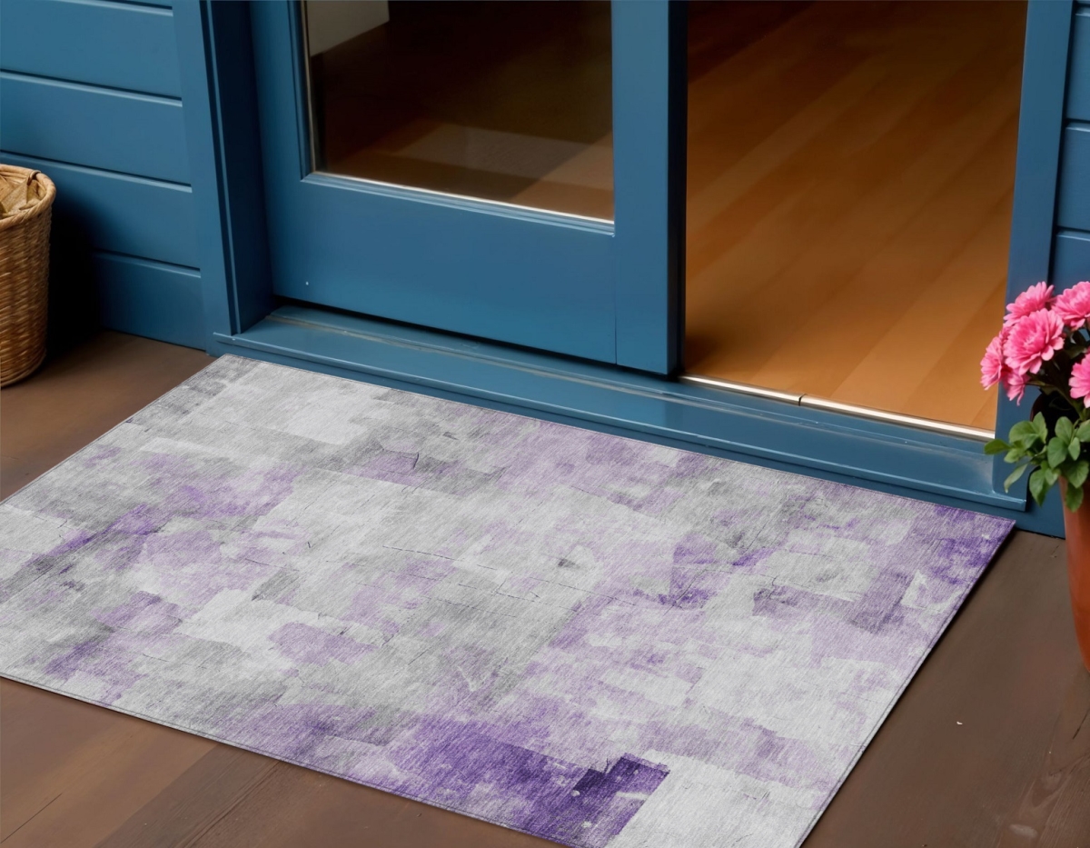 616873 3 x 5 ft. Lavender Gray & Ivory Abstract Washable Indoor & Outdoor Rectangle Area Rug
