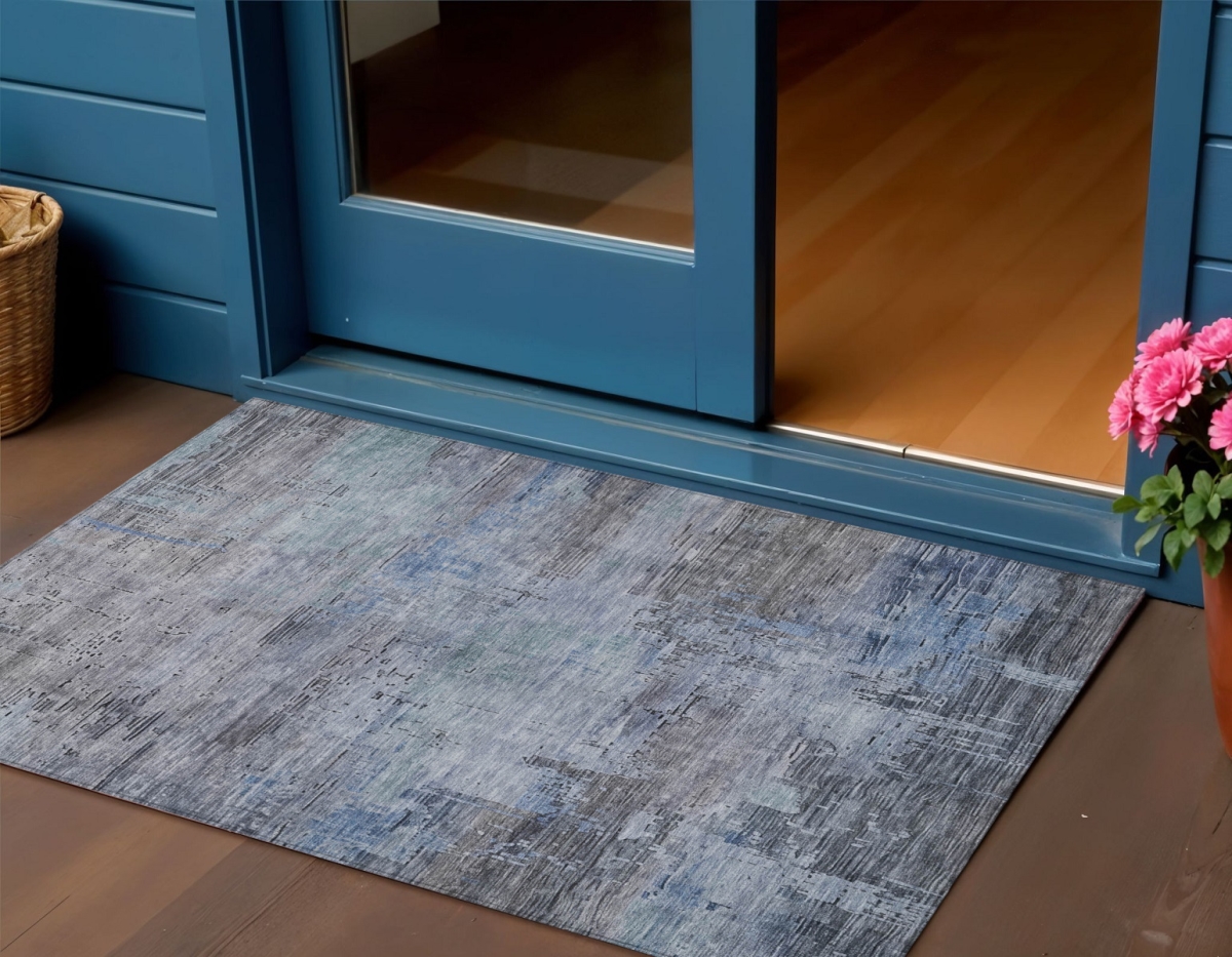 616232 3 x 5 ft. Gray & Blue Abstract Washable Indoor & Outdoor Rectangle Area Rug