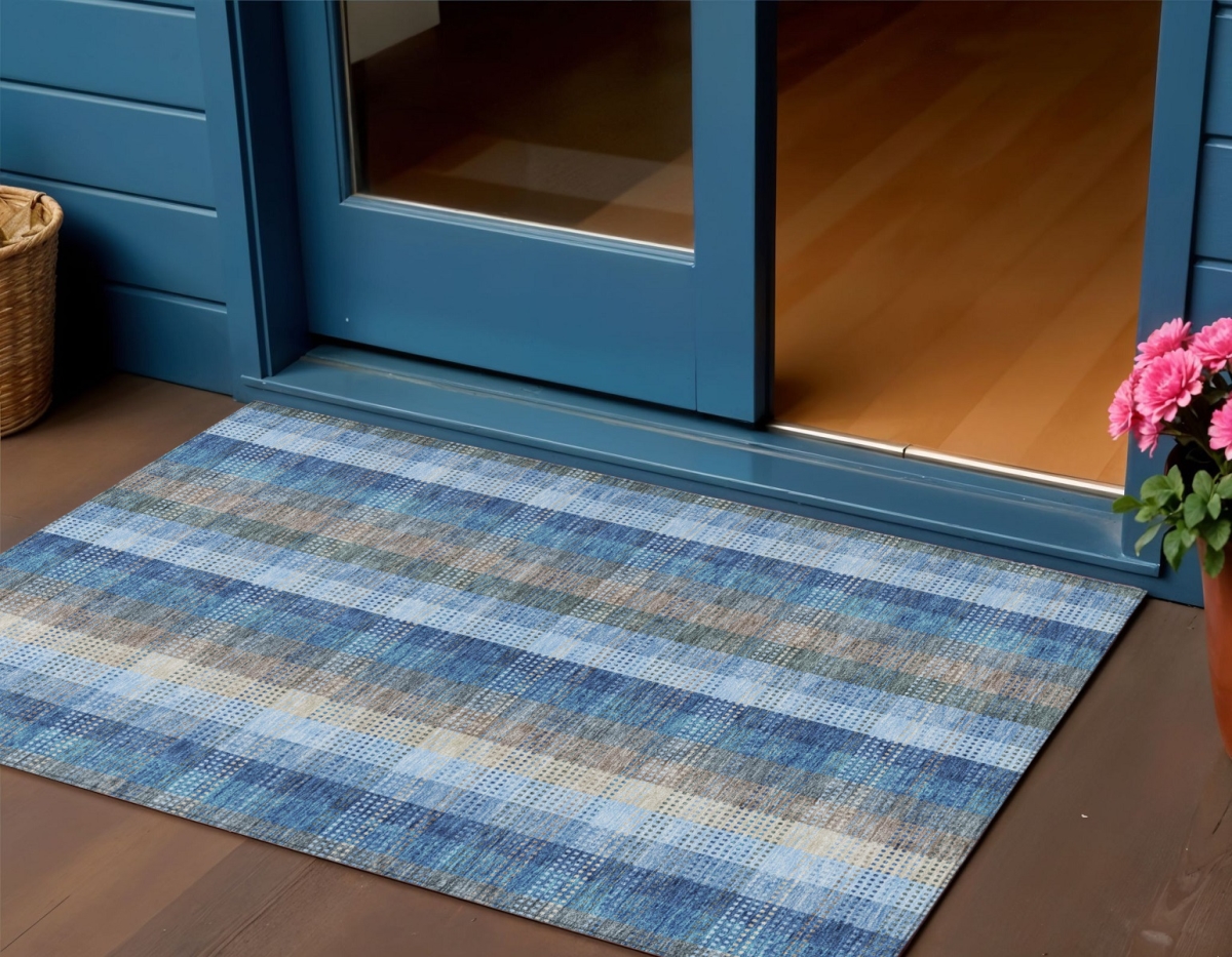 613963 3 x 5 ft. Denim Blue Sky Blue & Beige Plaid Washable Indoor & Outdoor Rectangle Area Rug