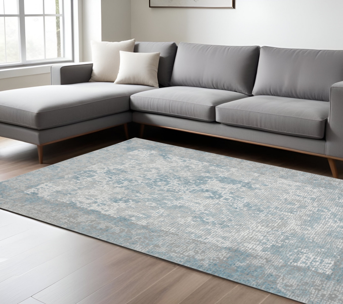 570891 9 x 12 ft. Gray Blue & Ivory Medallion Rectangle Area Rug