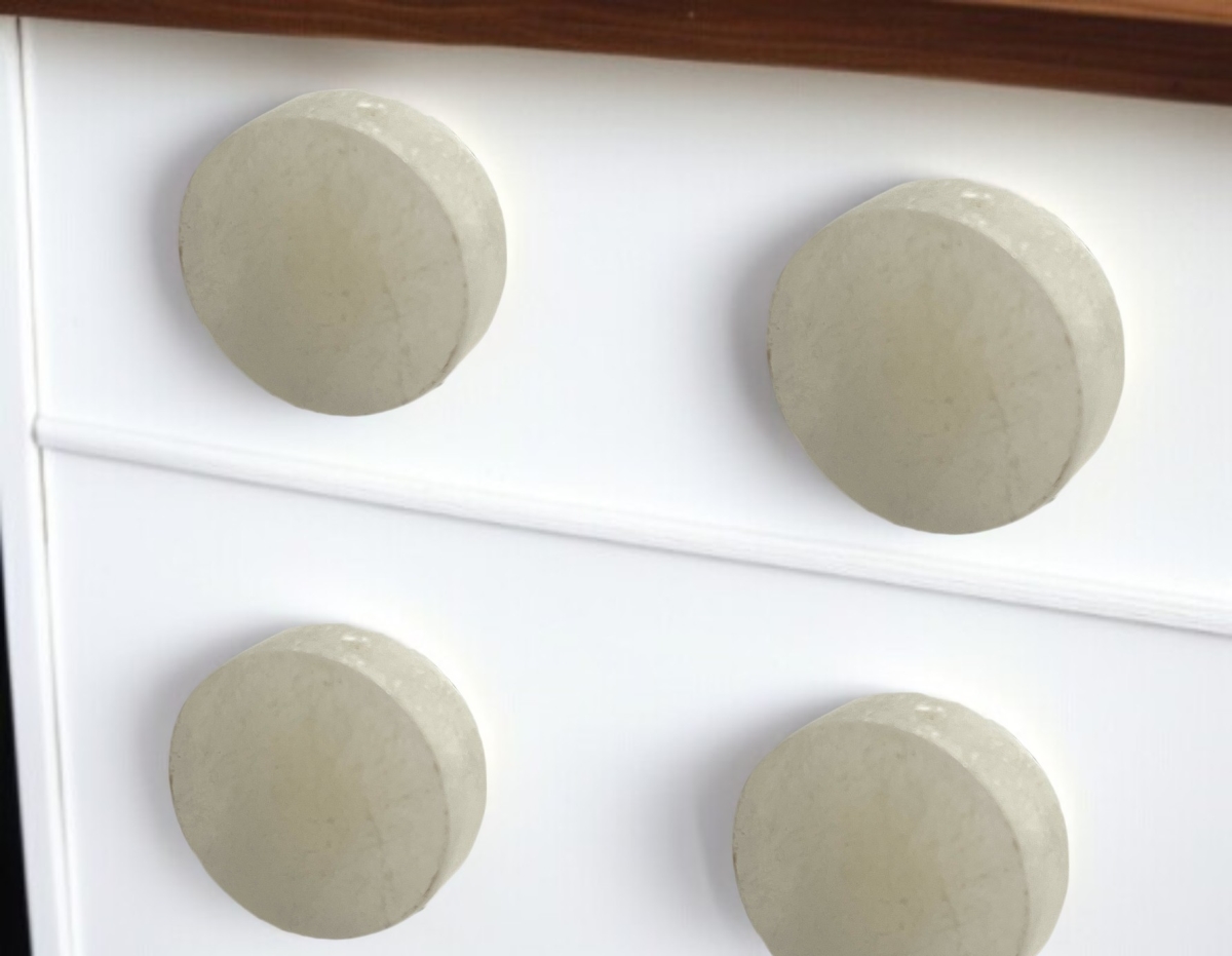 635786 Off White Stone Disc Drawer Pull Knobs - Set of 6