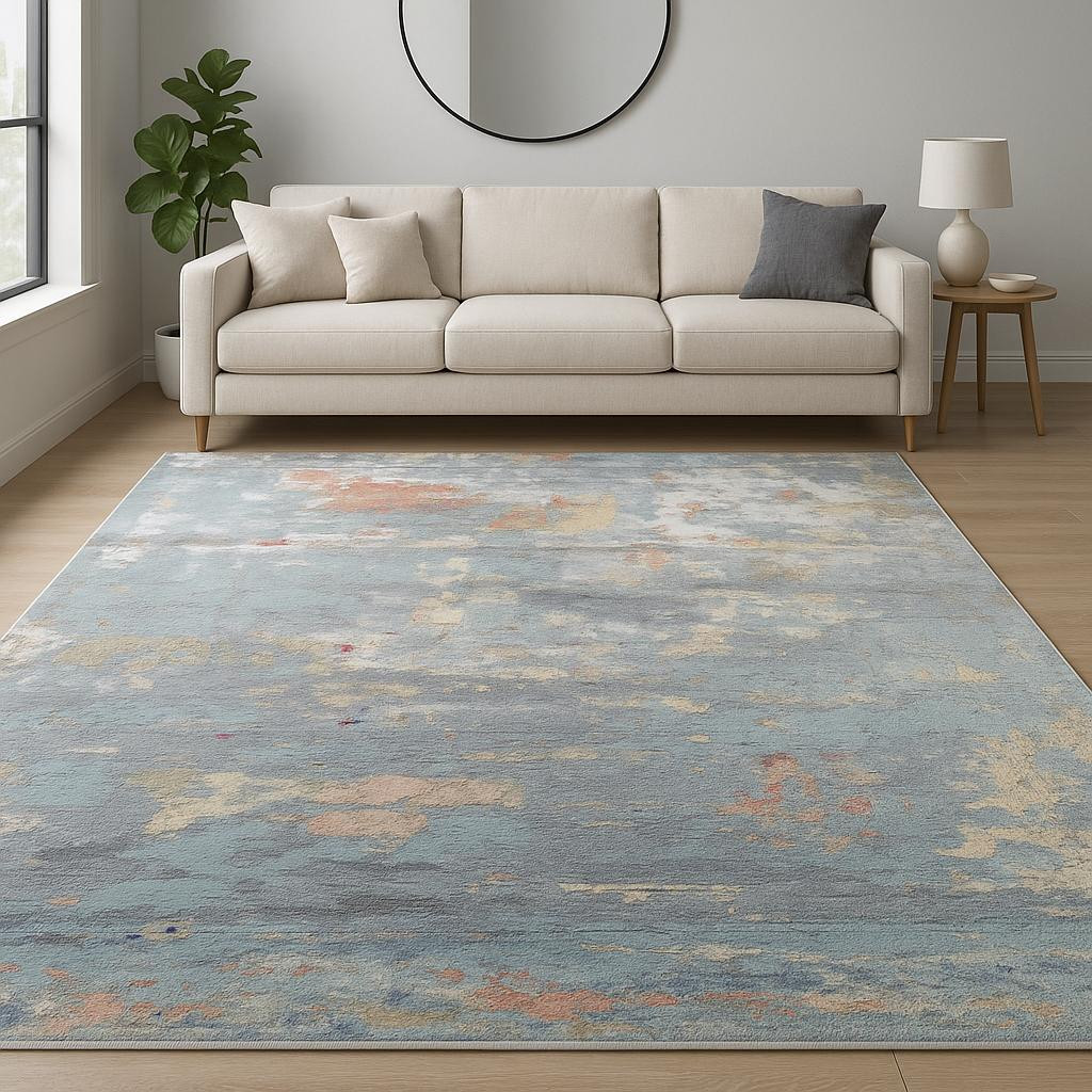 569462 8 x 10 ft. Blue Abstract Hand Knotted Rectangle Area Rug