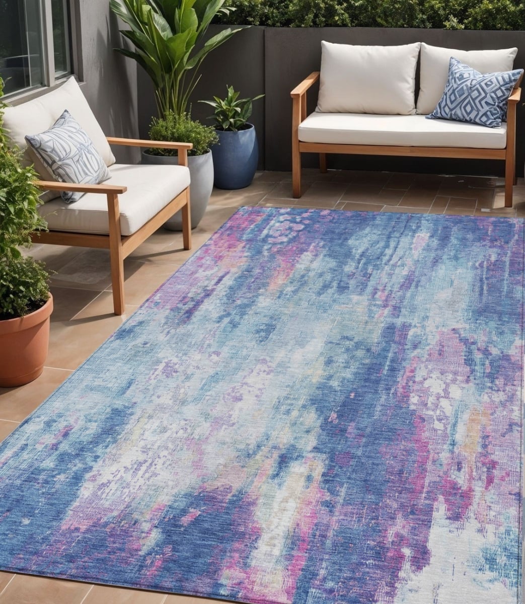 615855 5 x 8 ft. Blue Peach & Sky Blue Abstract Washable Indoor & Outdoor Rectangle Area Rug