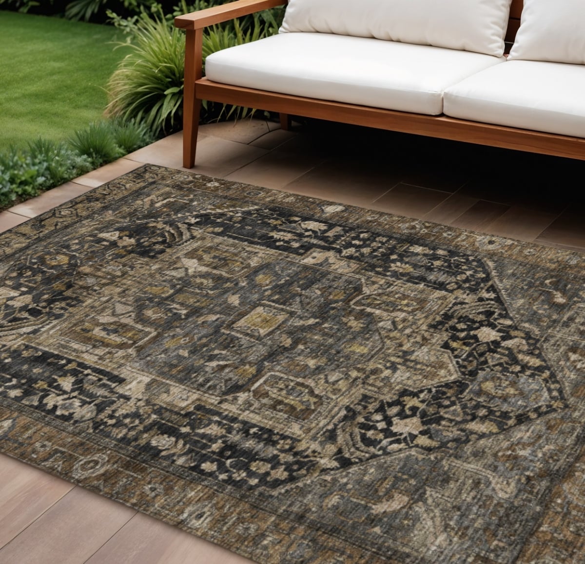 608031 8 x 10 ft. Brown Medallion Washable Indoor & Outdoor Rectangle Area Rug