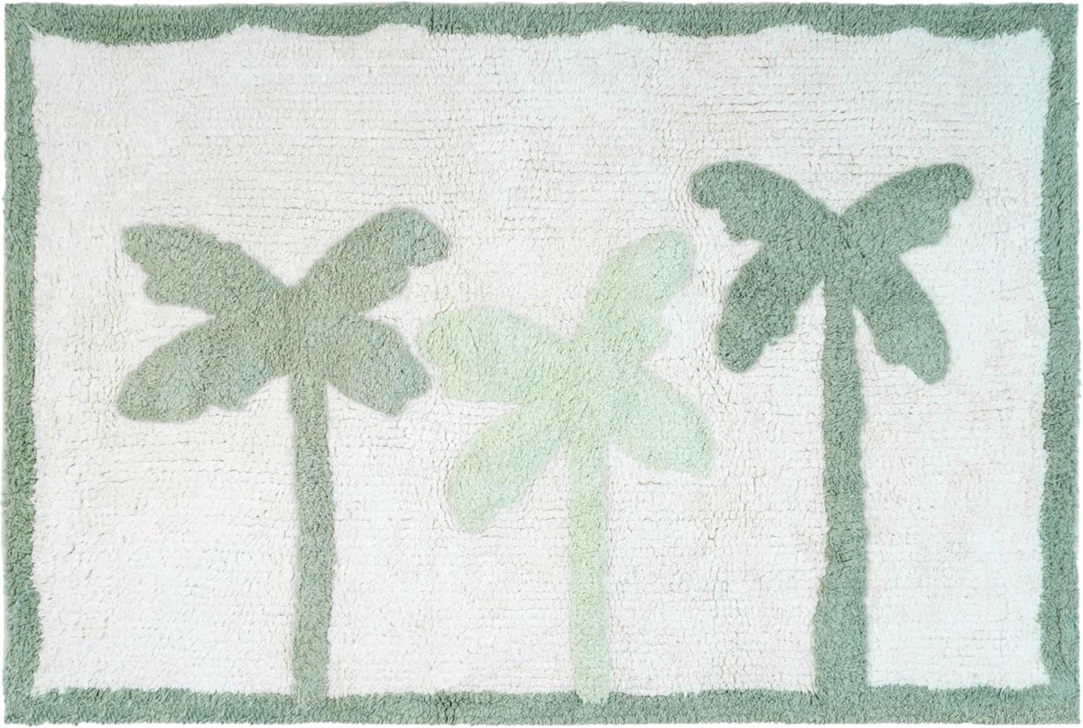 635400 32 in. Green & White Cotton Palm Trees Bath Rug
