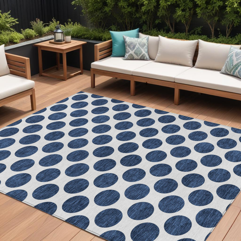 614926 8 x 10 ft. Navy Blue & Ivory Polka Dot Washable Indoor & Outdoor Rectangle Area Rug