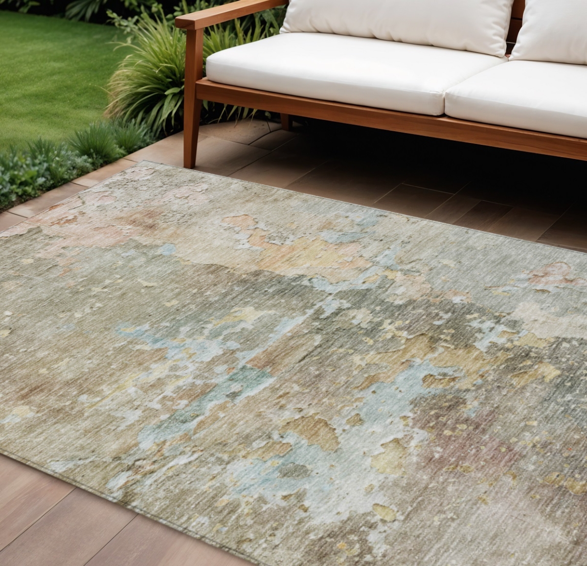 607774 9 x 12 ft. Brown Abstract Washable Indoor & Outdoor Rectangle Area Rug
