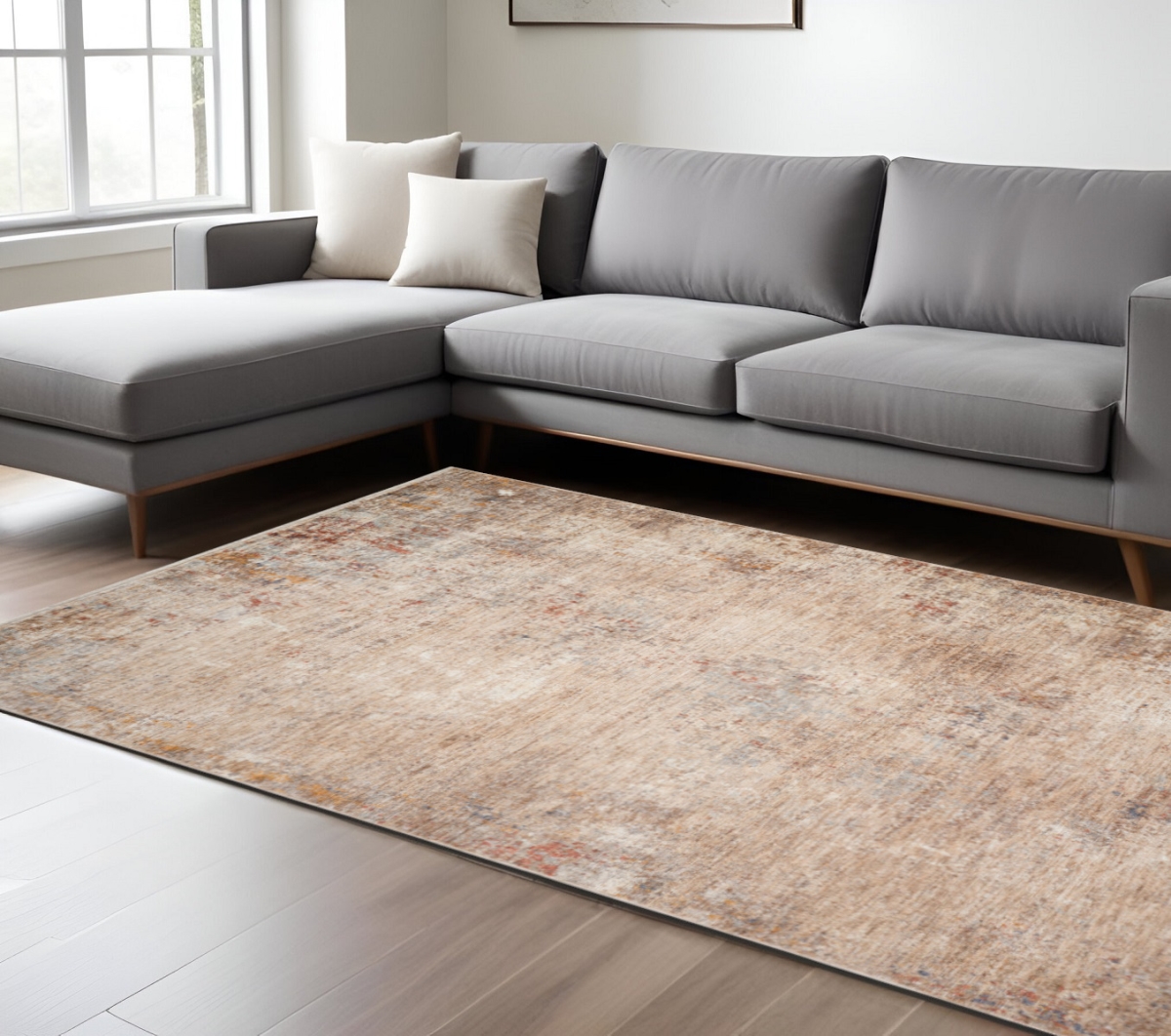 570974 9 x 12 ft. Beige & Brown Abstract Rectangle Area Rug with Fringe