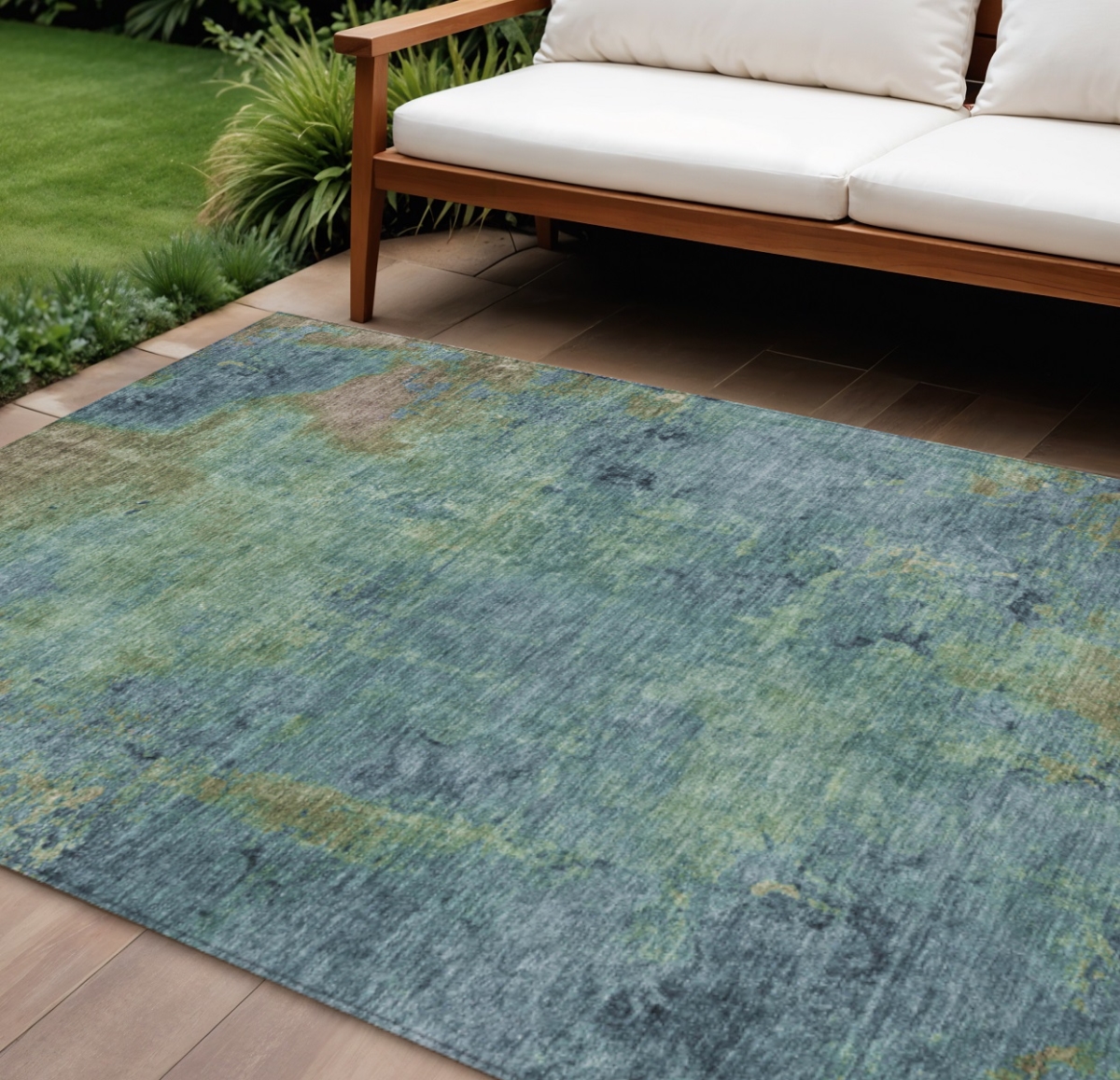 608769 9 x 12 ft. Blue Abstract Washable Indoor & Outdoor Rectangle Area Rug