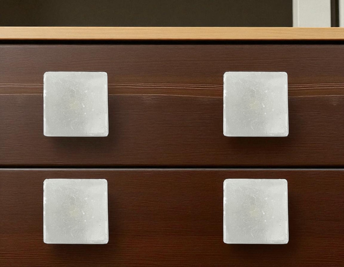 635787 White Stone Square Drawer Pull Knobs - Set of 6