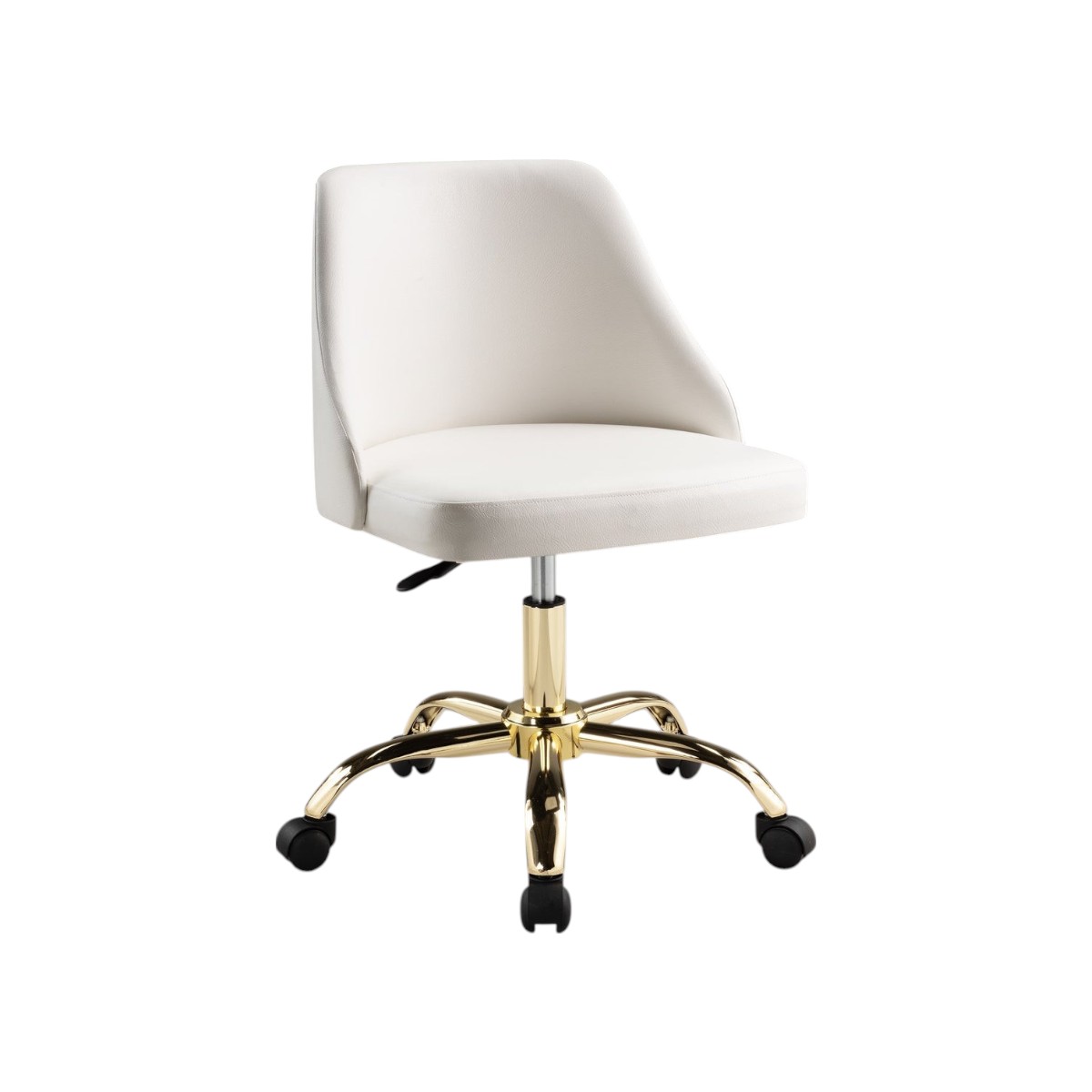 554024 White & Gold Faux Leather Adjustable Height Swivel Rolling Office Chair