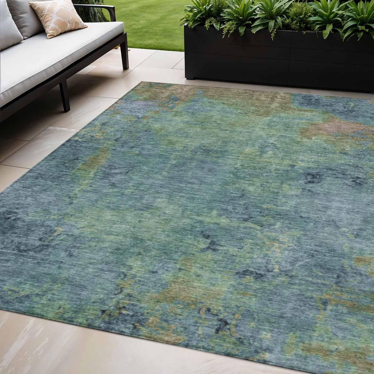 608766 5 x 8 ft. Blue Abstract Washable Indoor & Outdoor Rectangle Area Rug