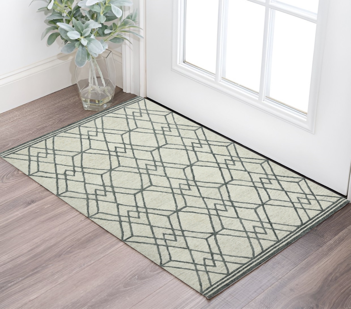 570431 2 x 3 ft. Ivory & Gray Wool Geometric Hand Hooked Rectangle Area Rug