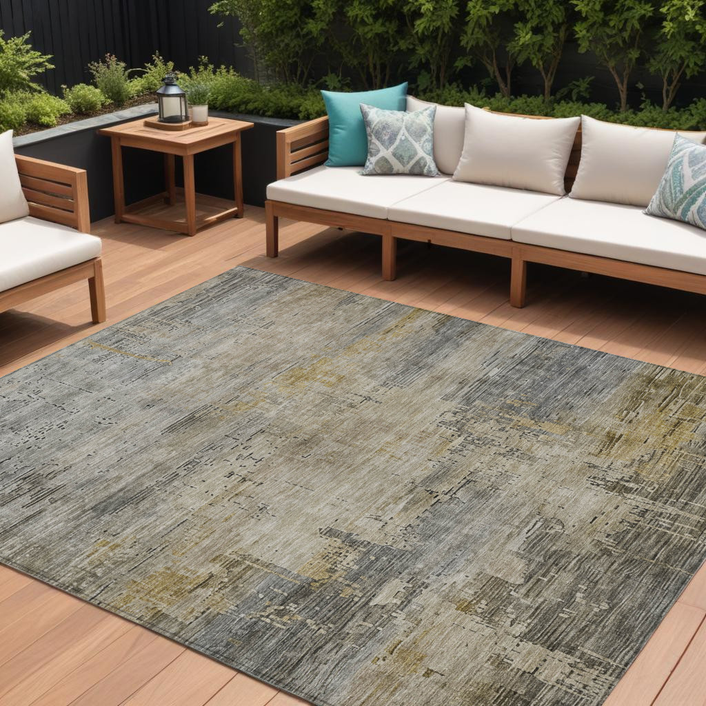 616247 8 x 10 ft. Pewter & Wheat Abstract Washable Indoor & Outdoor Rectangle Area Rug
