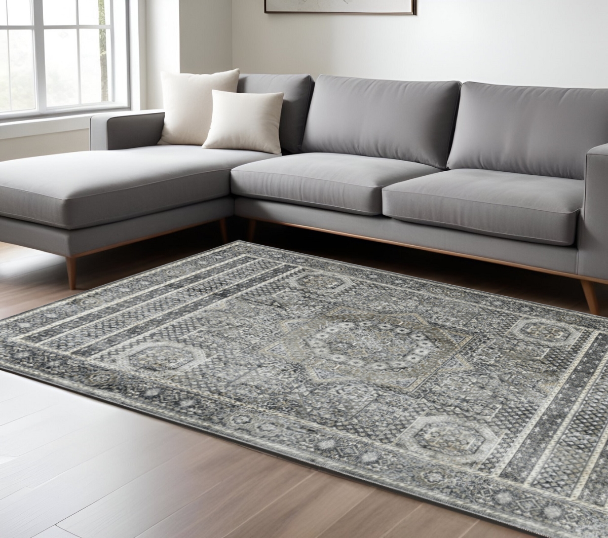 570845 8 x 11 ft. Charcoal & Gray Medallion Rectangle Area Rug