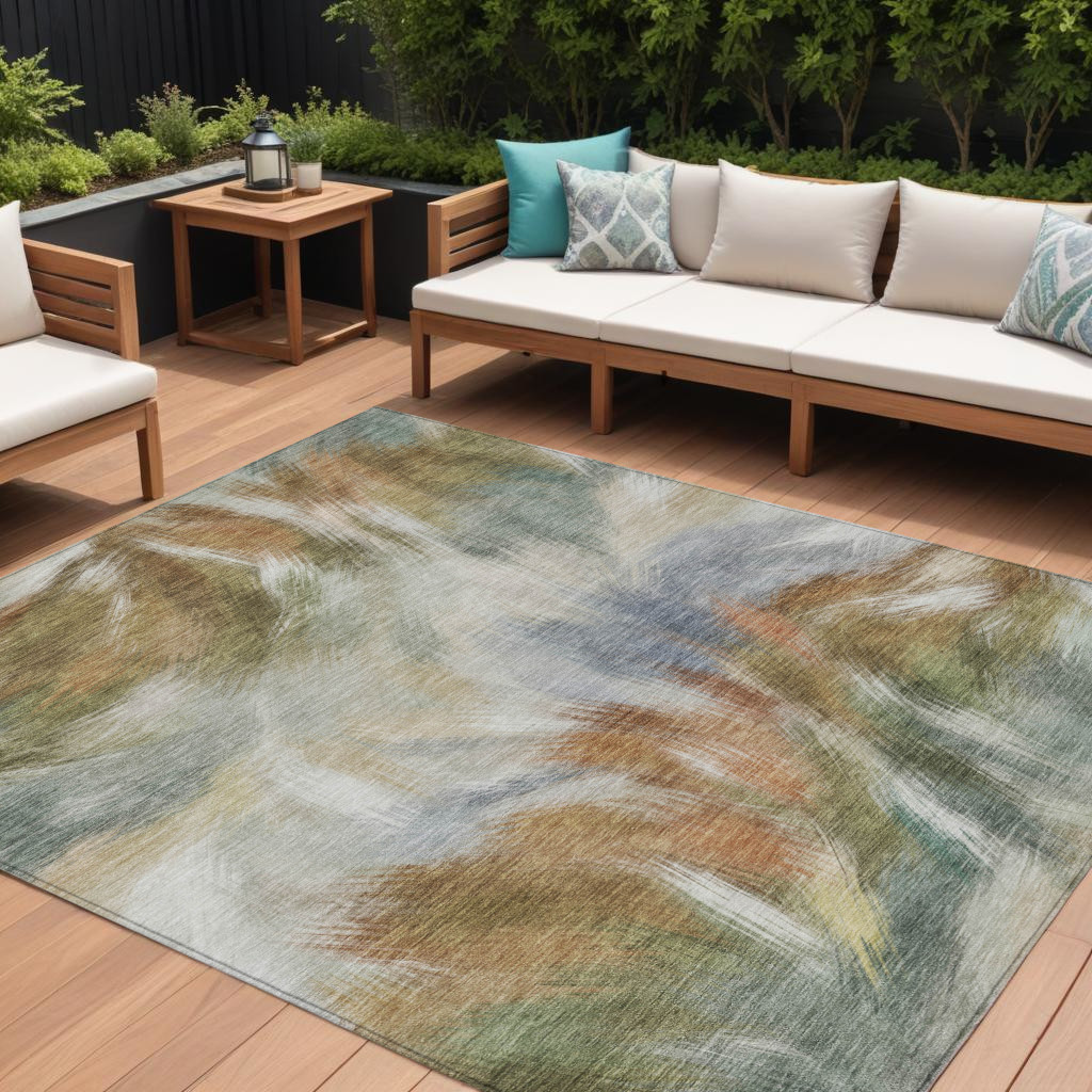 631332 8 x 10 ft. Beige & Copper Abstract Washable Indoor & Outdoor Rectangle Area Rug