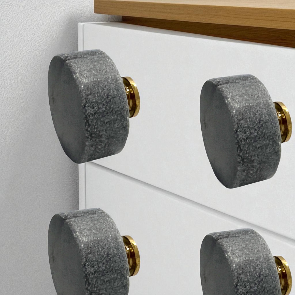 635784 Gray Stone Disc Shape Drawer Pull Knobs - Set of 6