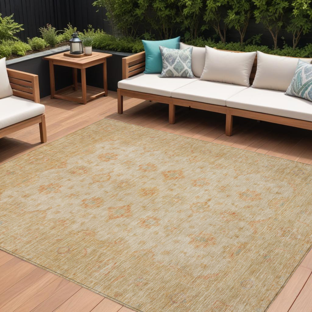 615941 8 x 10 ft. Beige & Rust Floral Medallion Washable Indoor & Outdoor Rectangle Area Rug