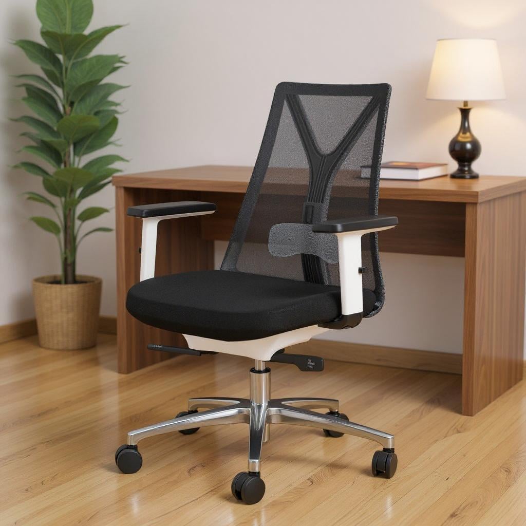 572164 Black Silver & White Adjustable Height Swivel Rolling Office Chair