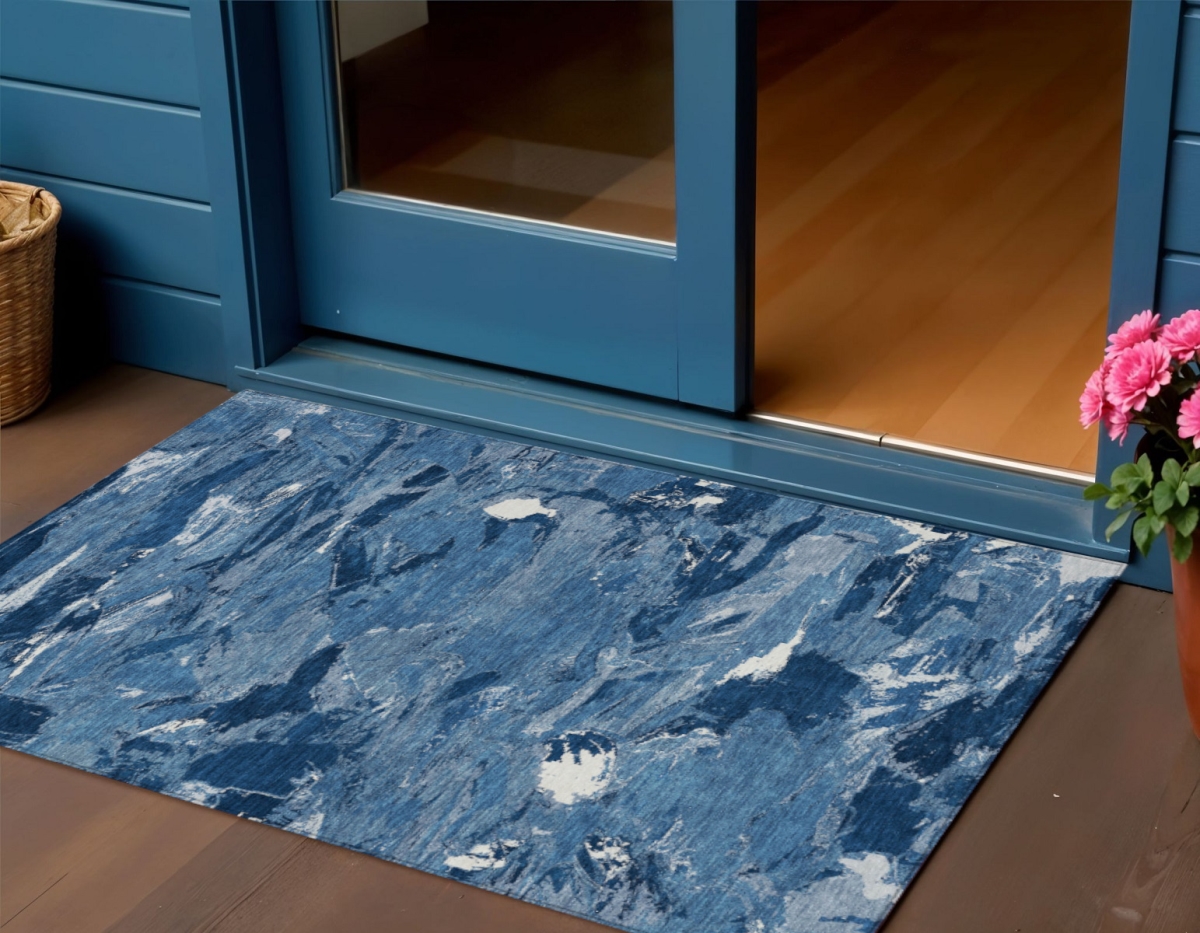 609256 3 x 5 ft. Navy Blue & Blue Abstract Washable Indoor & Outdoor Rectangle Area Rug