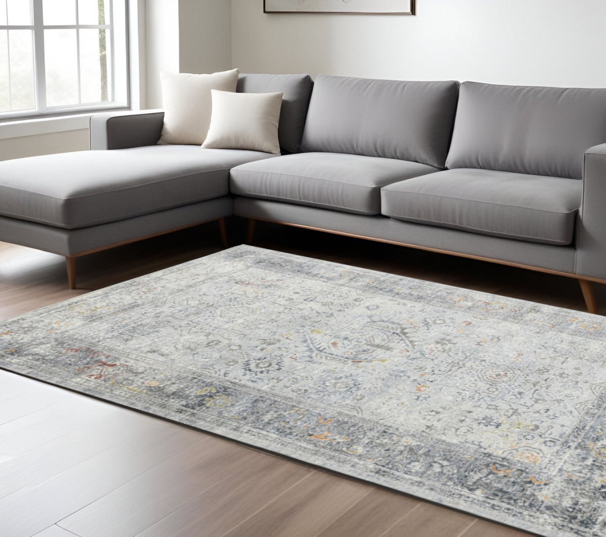 570824 8 x 11 ft. Gray Silver & Rust Medallion Rectangle Area Rug