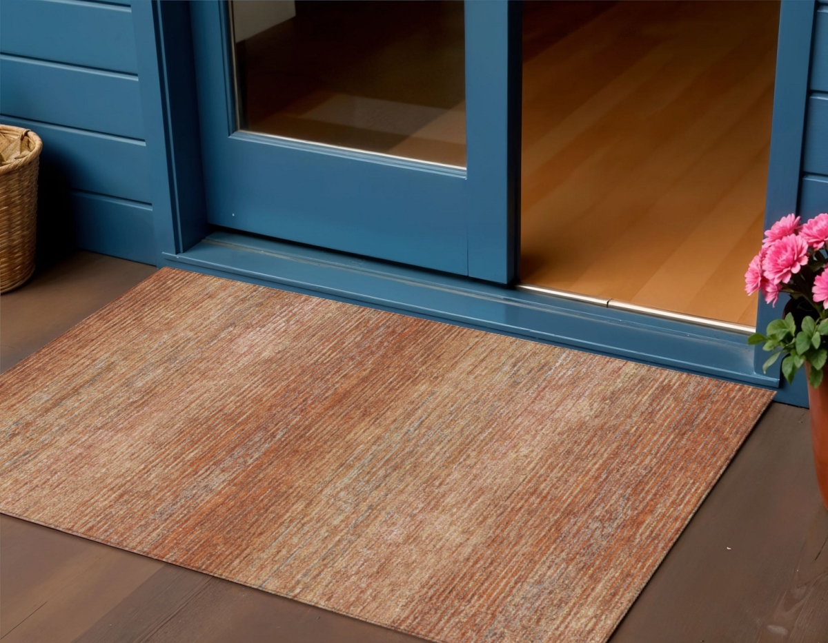 608461 3 x 5 ft. Copper Striped Washable Indoor & Outdoor Rectangle Area Rug