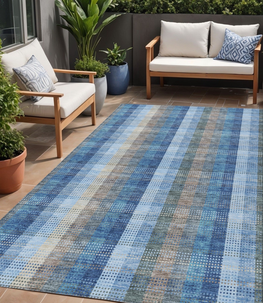 613964 5 x 8 ft. Denim Blue Sky Blue & Beige Plaid Washable Indoor & Outdoor Rectangle Area Rug
