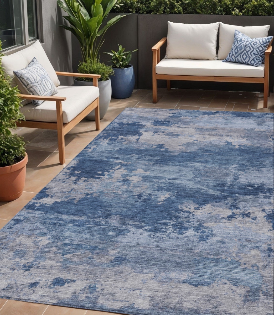 630928 5 x 8 ft. Navy Blue & Ivory Abstract Washable Indoor & Outdoor Rectangle Area Rug