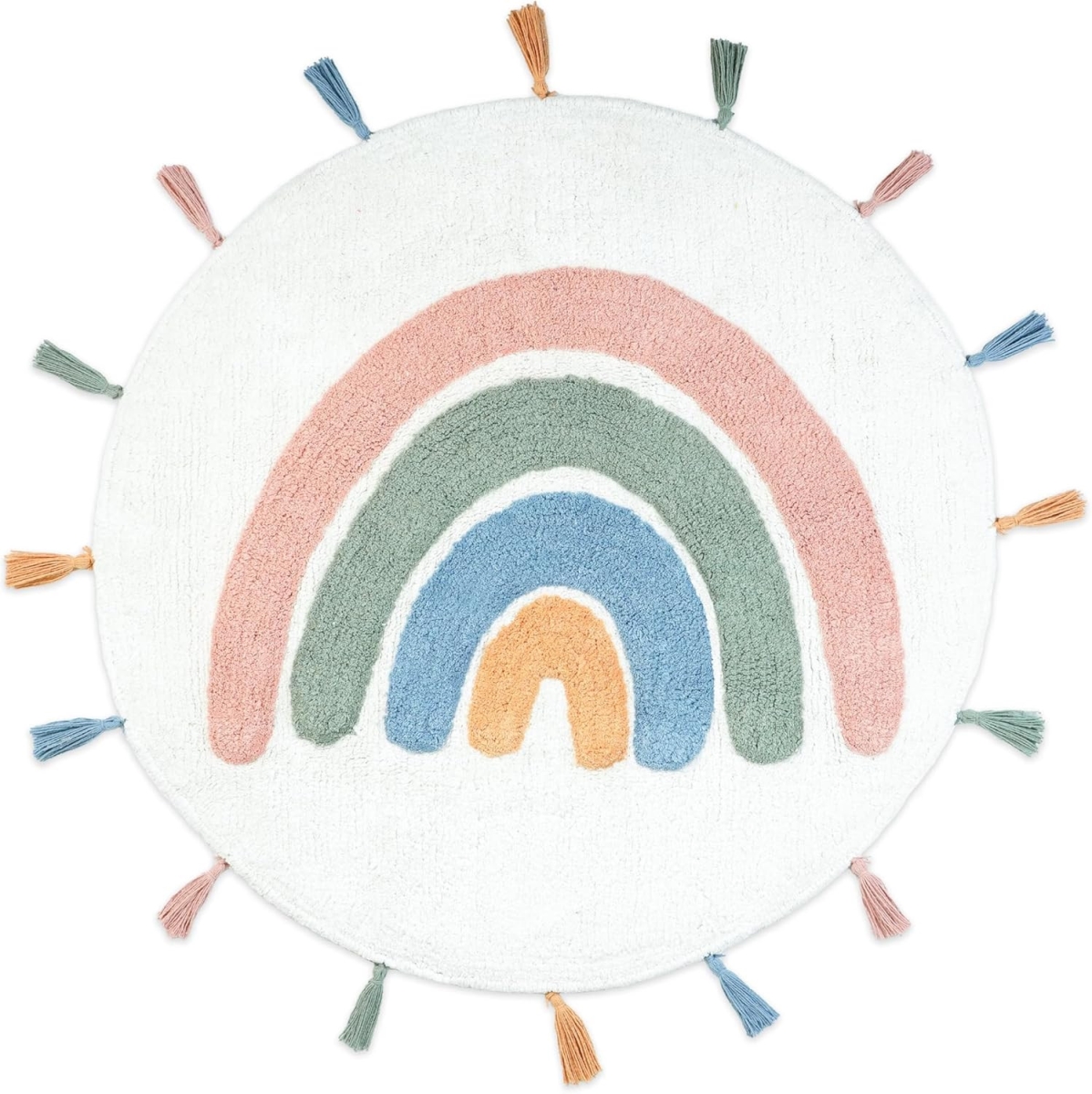 634885 32 in. White Blue & Pink Cotton Rainbows Round Youthful Bath Rug