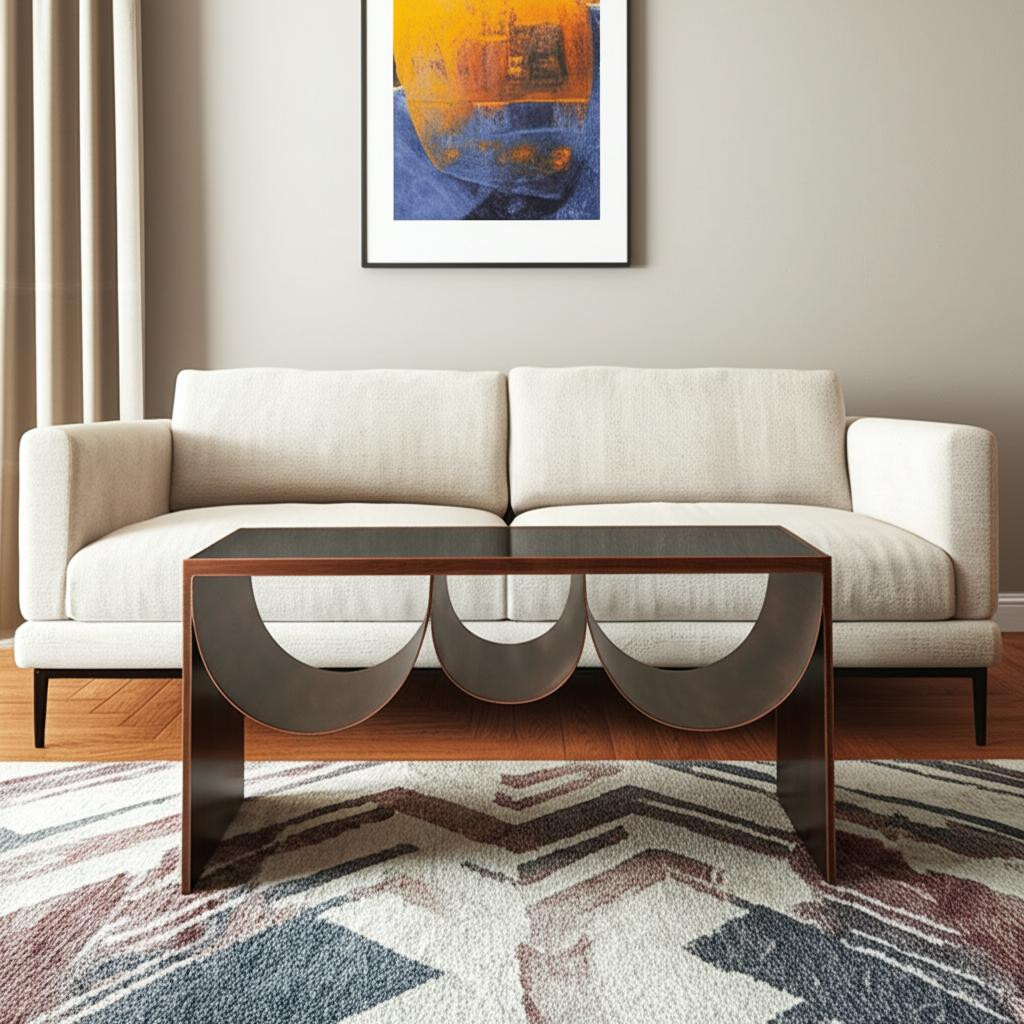 576840 32 in. Black & Copper Mirrored Glass & Steel Solid Coffee Table