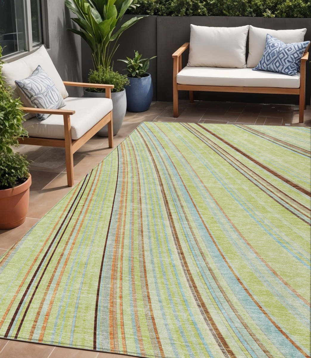614948 5 x 8 ft. Sage Brown & Sky Blue Striped Washable Indoor & Outdoor Rectangle Area Rug