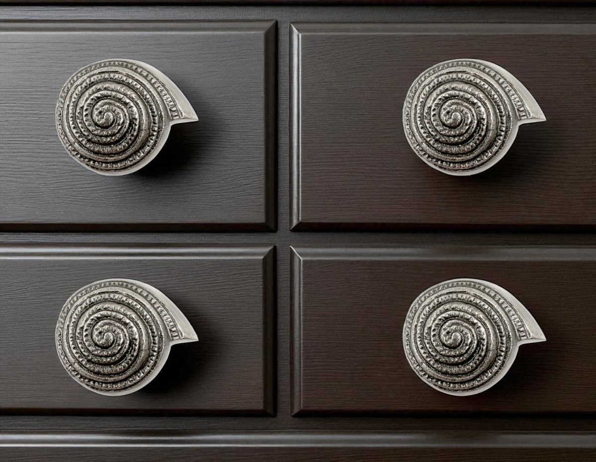 635759 Silver Seashell Cast Aluminum Drawer Pull Knobs - Set of 6