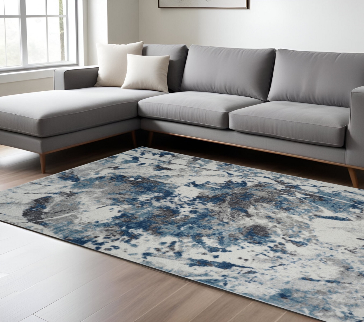 570980 8 x 10 ft. Ivory Teal & Black Abstract Rectangle Area Rug